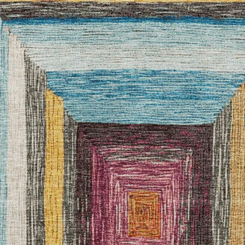 Amber Pink And Teal Geometric Washable Area Rug With UV Protection Photo 3