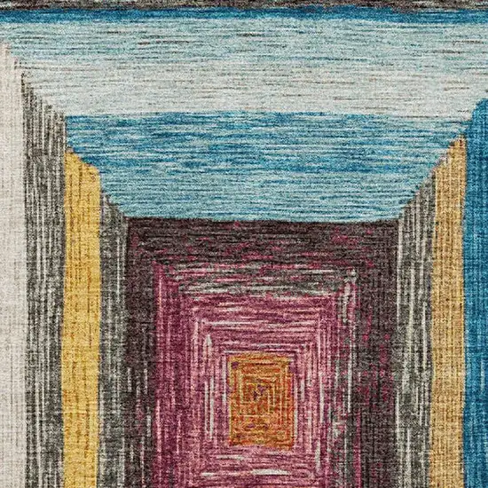 Amber Pink And Teal Geometric Washable Area Rug With UV Protection Photo 3