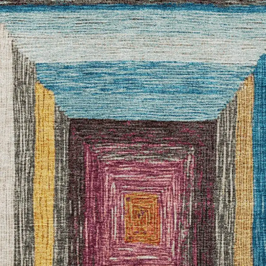 Amber Pink And Teal Geometric Washable Area Rug With UV Protection Photo 3