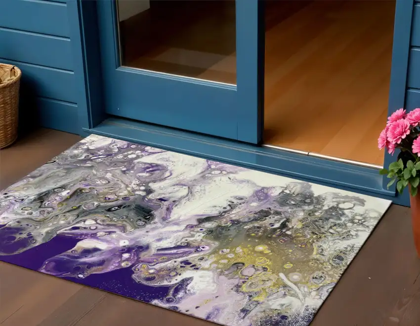 Amethyst Ivory And Gold Abstract Washable Indoor Outdoor Area Rug Photo 1