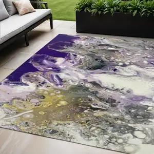 Photo of Amethyst Ivory And Gold Abstract Washable Indoor Outdoor Area Rug
