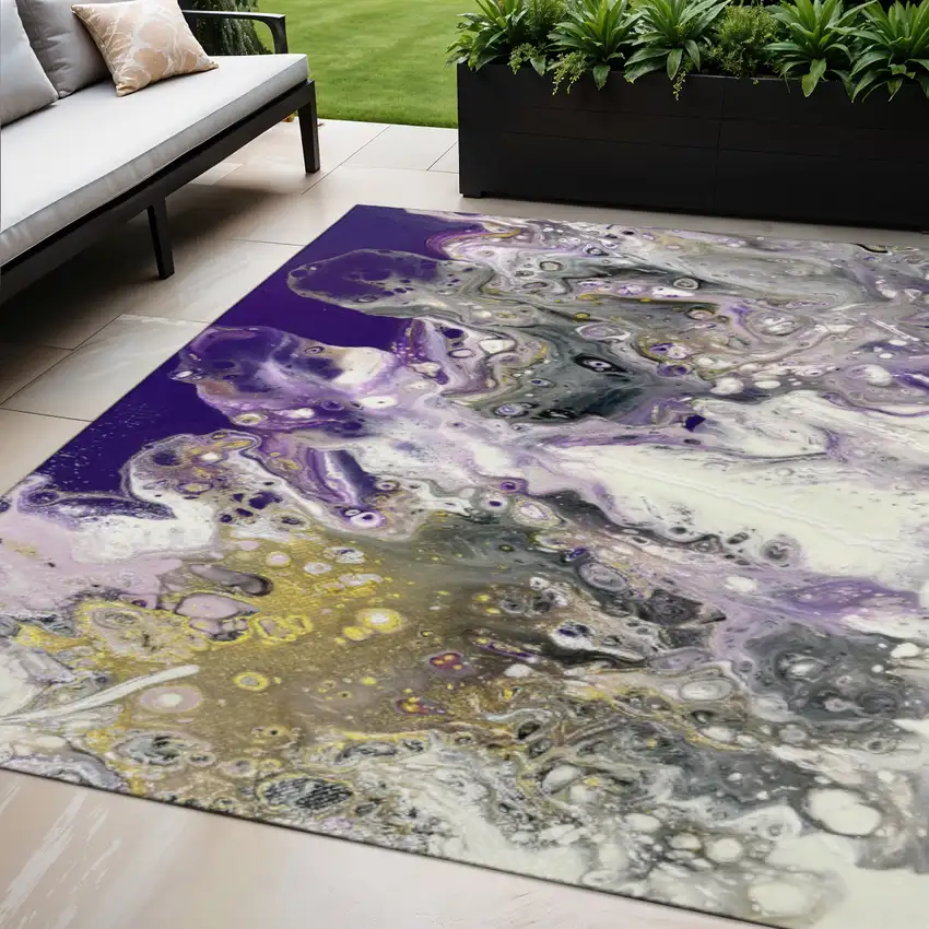 Amethyst Ivory And Gold Abstract Washable Indoor Outdoor Area Rug Photo 1