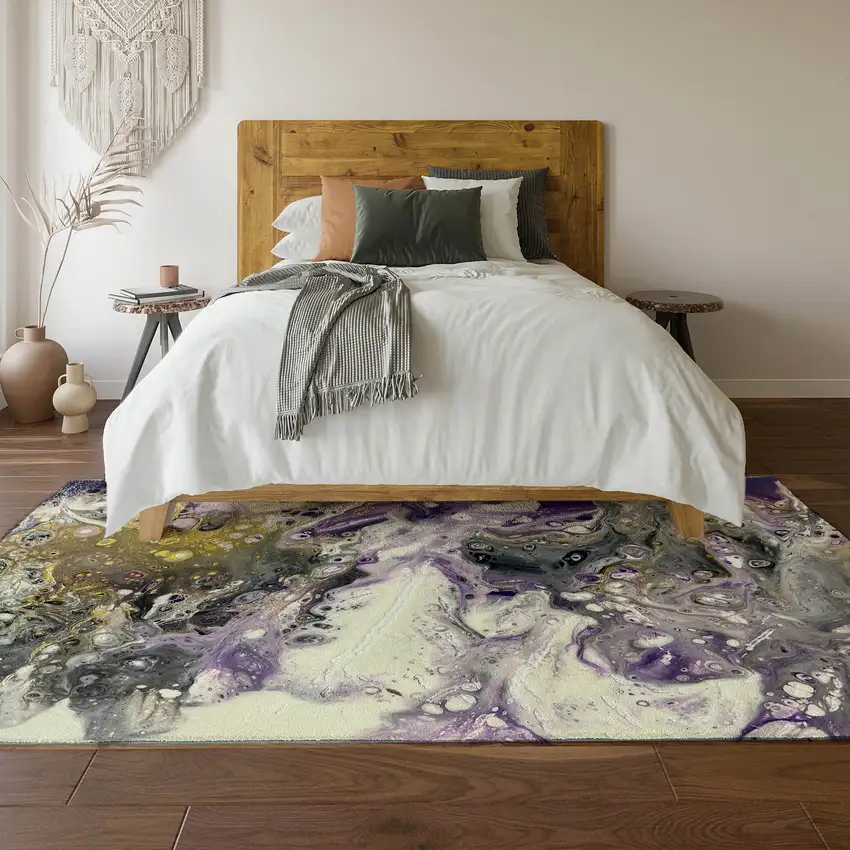 Amethyst Ivory And Gold Abstract Washable Indoor Outdoor Area Rug Photo 6