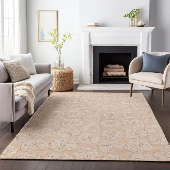 Apricot And Ivory Geometric Washable Area Rug With UV Protection Photo 6