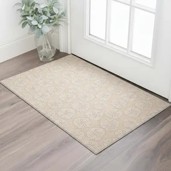 Apricot And Ivory Geometric Washable Area Rug With UV Protection Photo 1