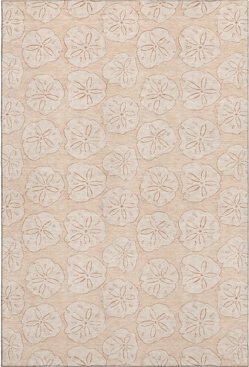 Apricot And Ivory Geometric Washable Area Rug With UV Protection Photo 1