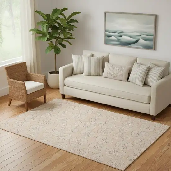 Apricot And Ivory Geometric Washable Area Rug With UV Protection Photo 1