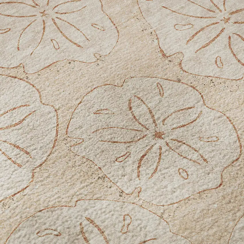 Apricot And Ivory Geometric Washable Area Rug With UV Protection Photo 8