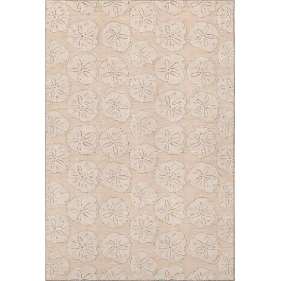 Apricot And Ivory Geometric Washable Area Rug With UV Protection Photo 4