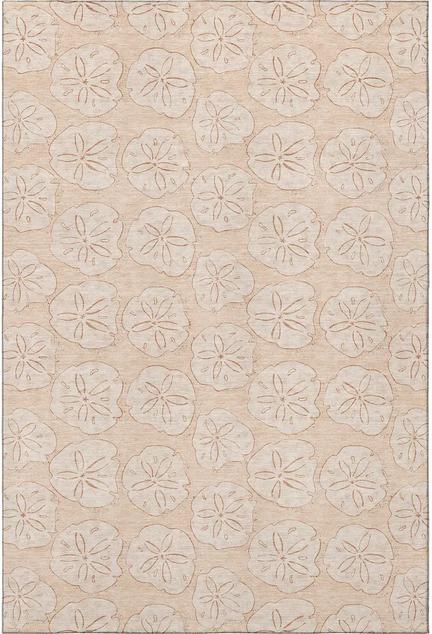 Apricot And Ivory Geometric Washable Area Rug With UV Protection Photo 4