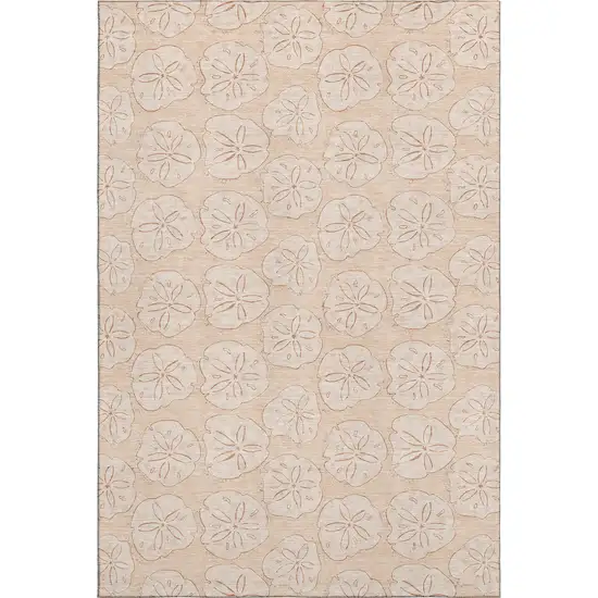 Apricot And Ivory Geometric Washable Area Rug With UV Protection Photo 1
