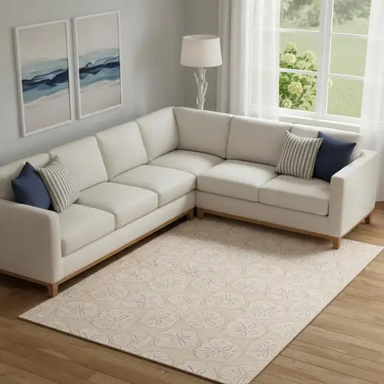 Apricot And Ivory Geometric Washable Area Rug With UV Protection Photo 1