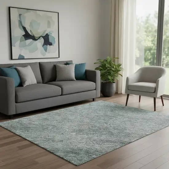 Aqua And Beige Abstract Washable Area Rug With UV Protection Photo 2