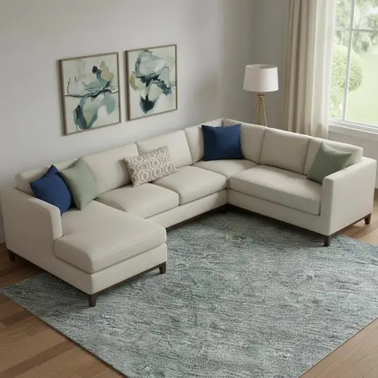 Aqua And Beige Abstract Washable Area Rug With UV Protection Photo 2