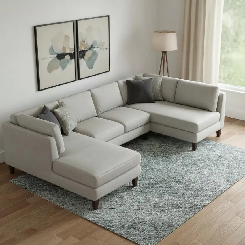 Aqua And Beige Abstract Washable Area Rug With UV Protection Photo 2