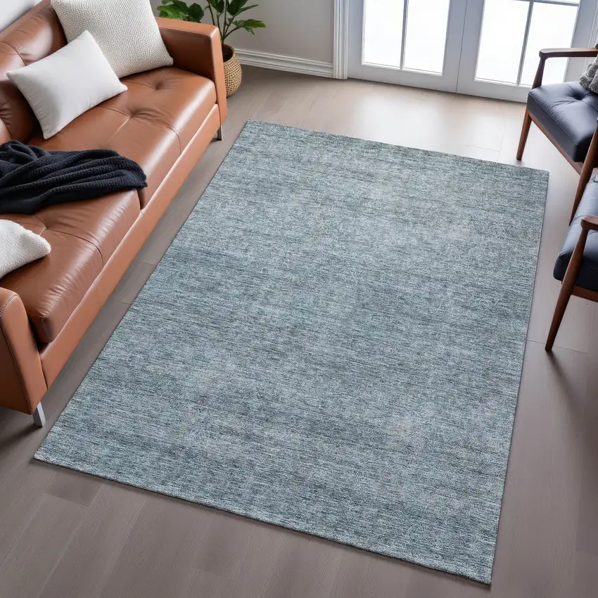 Aqua And Beige Abstract Washable Area Rug With UV Protection Photo 5