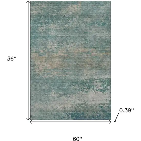 Aqua And Beige Abstract Washable Area Rug With UV Protection Photo 9