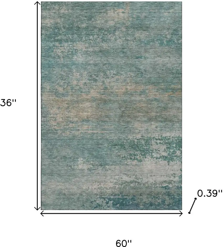 Aqua And Beige Abstract Washable Area Rug With UV Protection Photo 9