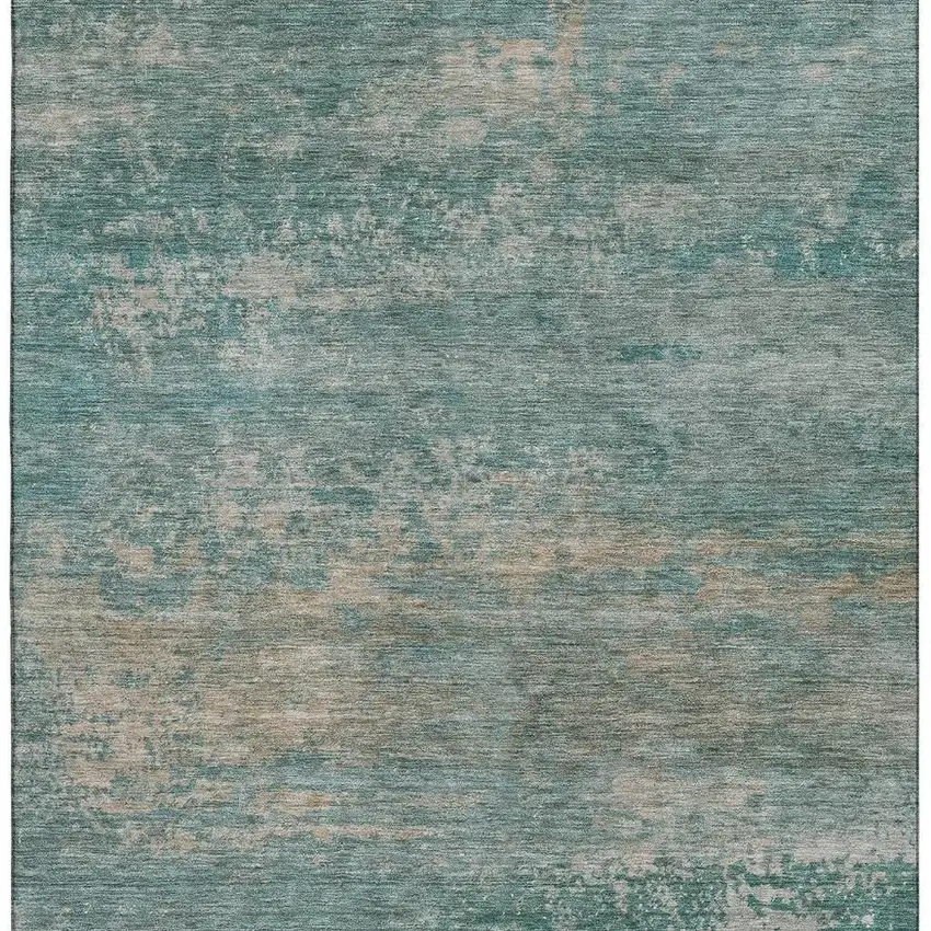 Aqua And Beige Abstract Washable Area Rug With UV Protection Photo 4