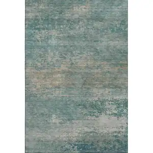 Photo of Aqua And Beige Abstract Washable Area Rug With UV Protection