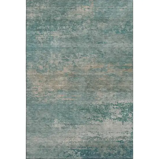 Aqua And Beige Abstract Washable Area Rug With UV Protection Photo 1