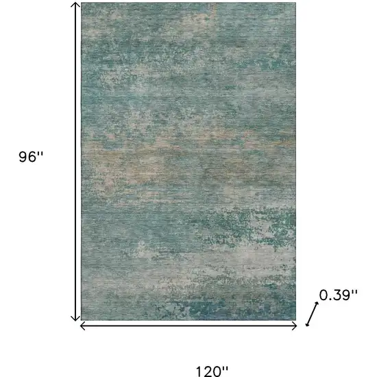 Aqua And Beige Abstract Washable Area Rug With UV Protection Photo 9