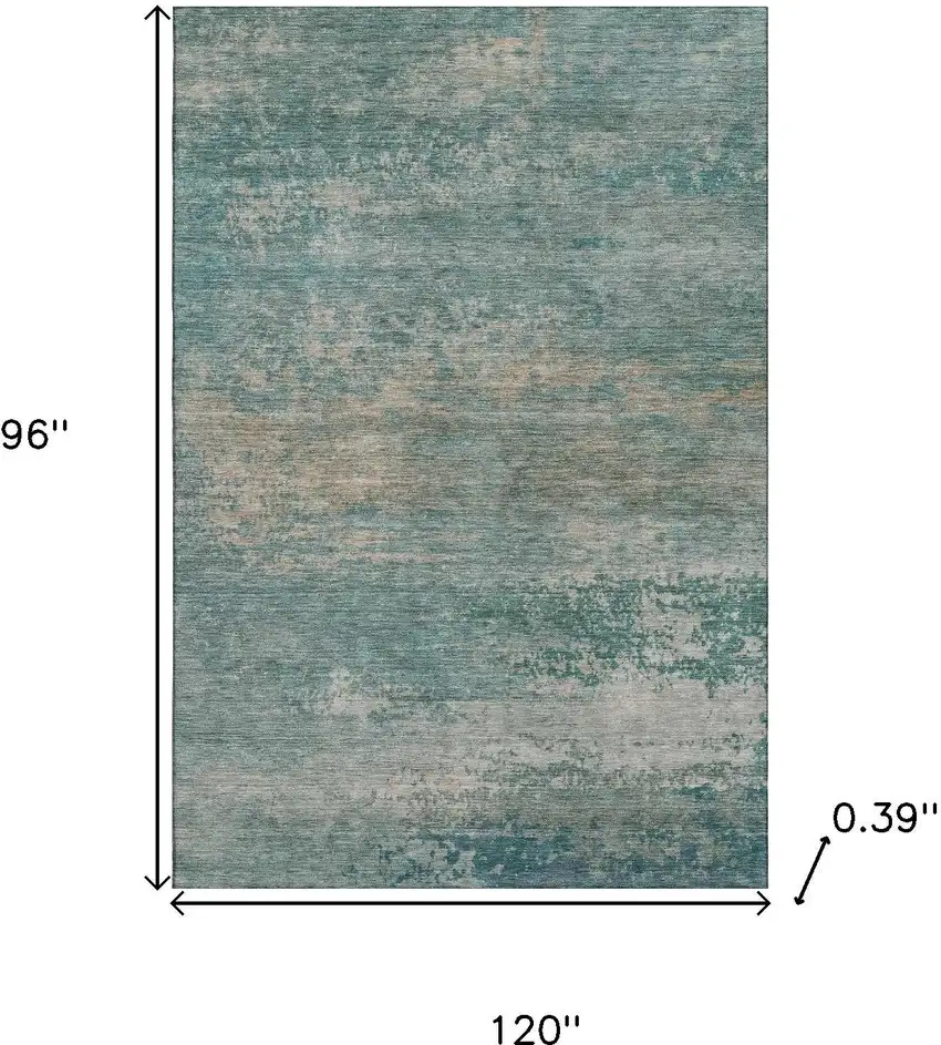 Aqua And Beige Abstract Washable Area Rug With UV Protection Photo 9