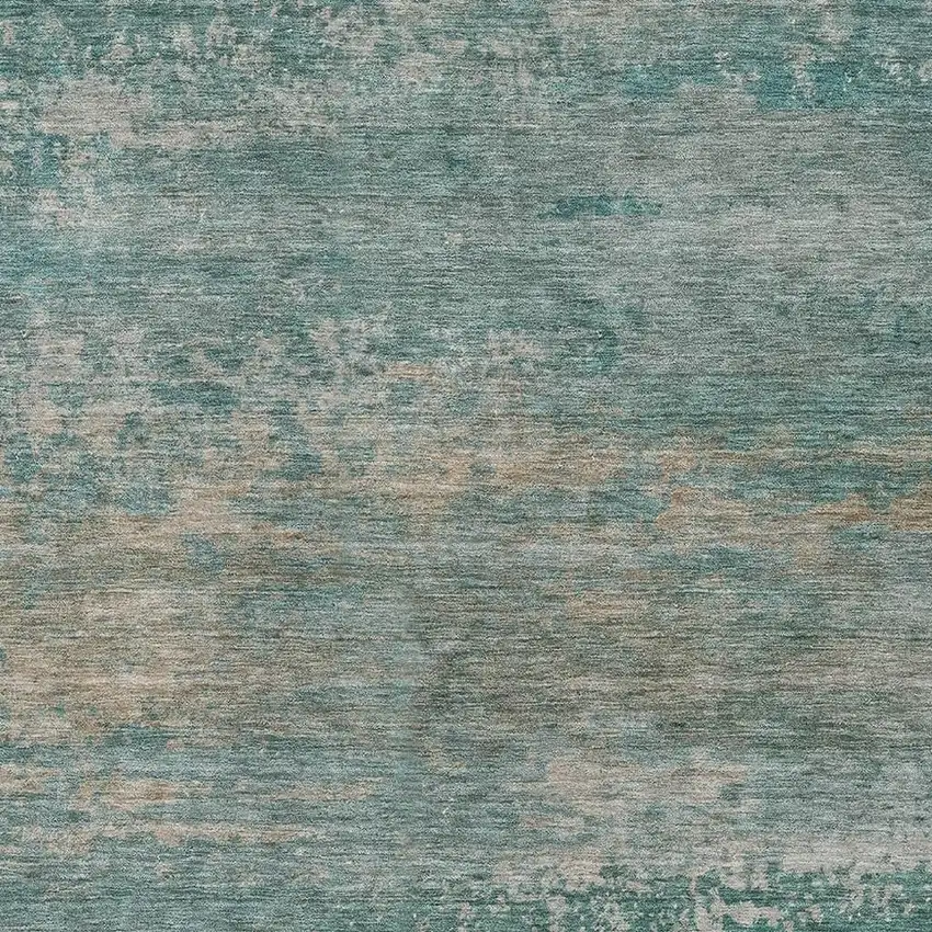 Aqua And Beige Abstract Washable Area Rug With UV Protection Photo 3