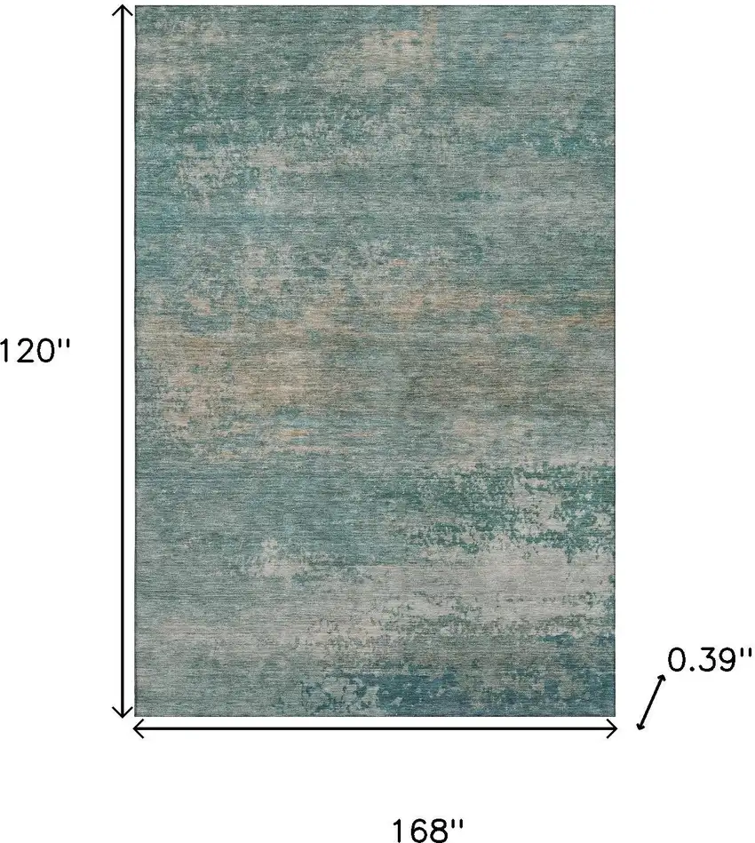 Aqua And Beige Abstract Washable Area Rug With UV Protection Photo 9