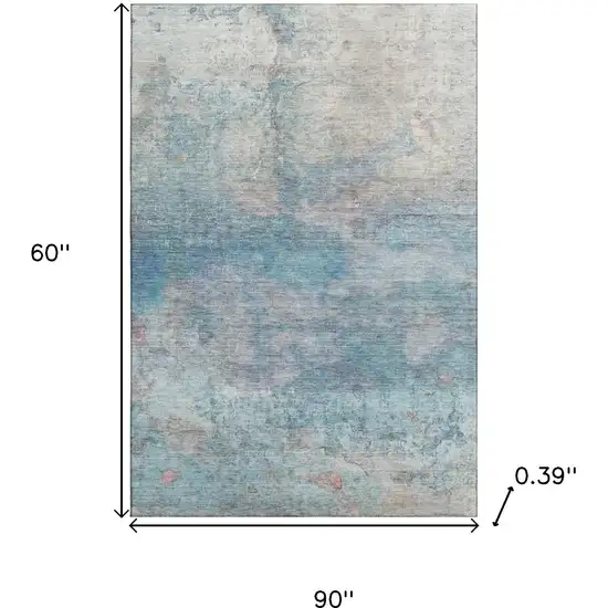 Aqua And Beige Abstract Washable Area Rug With UV Protection Photo 9