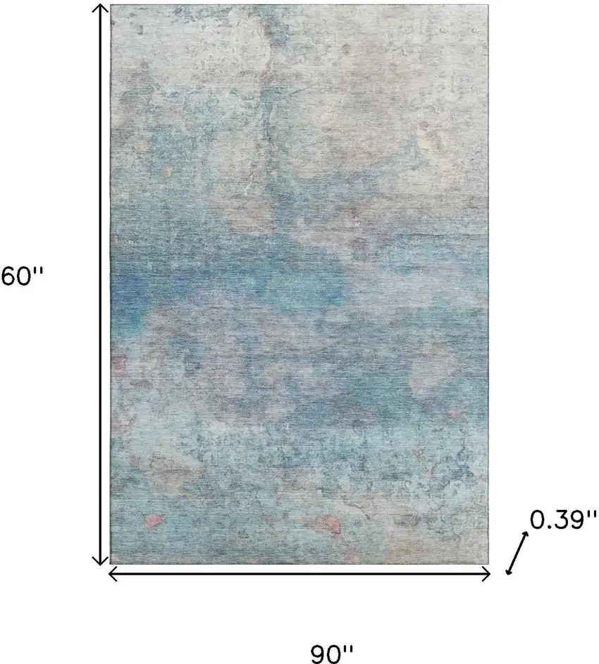 Aqua And Beige Abstract Washable Area Rug With UV Protection Photo 9