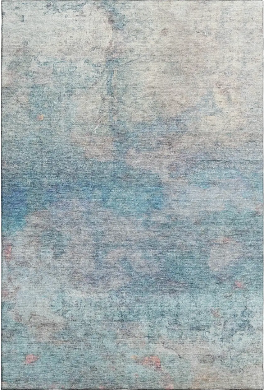 Aqua And Beige Abstract Washable Area Rug With UV Protection Photo 1