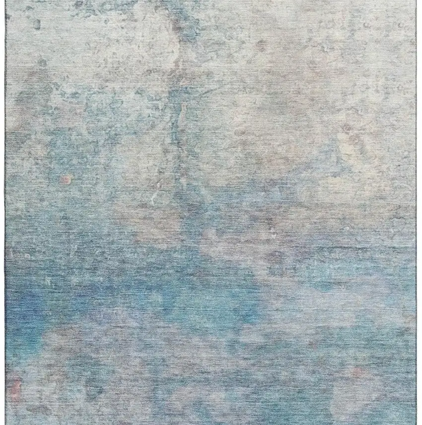 Aqua And Beige Abstract Washable Area Rug With UV Protection Photo 4