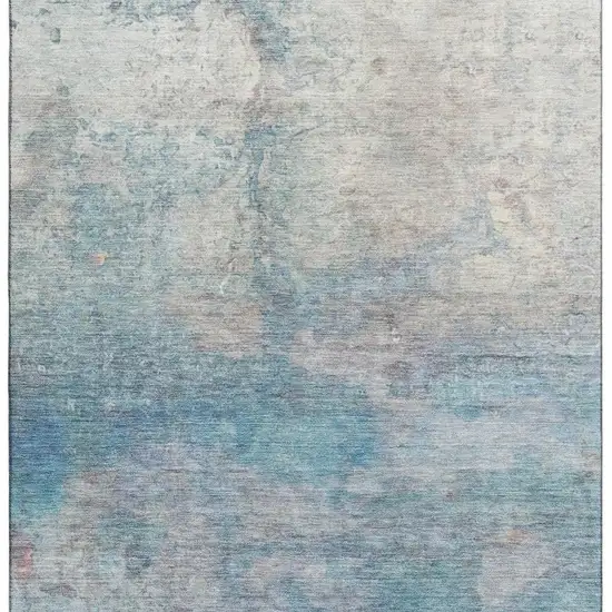 Aqua And Beige Abstract Washable Area Rug With UV Protection Photo 4