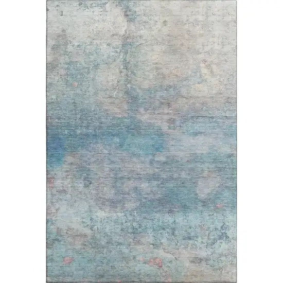 Aqua And Beige Abstract Washable Area Rug With UV Protection Photo 1