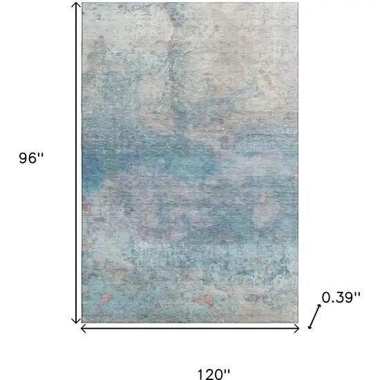 Aqua And Beige Abstract Washable Area Rug With UV Protection Photo 9