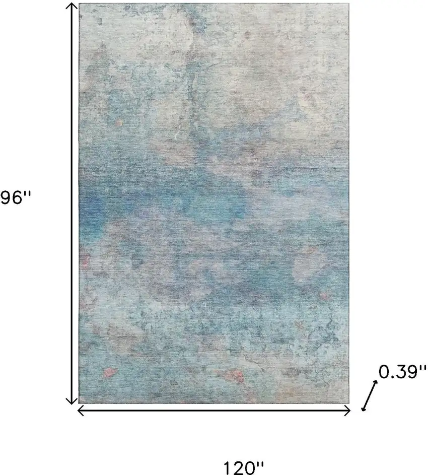 Aqua And Beige Abstract Washable Area Rug With UV Protection Photo 9