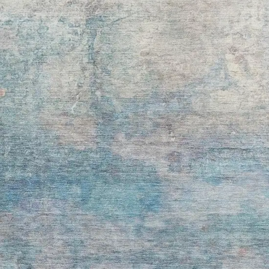 Aqua And Beige Abstract Washable Area Rug With UV Protection Photo 3