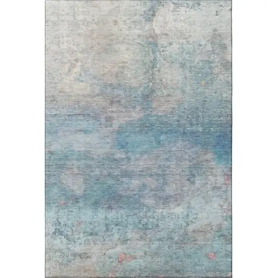 Aqua And Beige Abstract Washable Area Rug With UV Protection Photo 4