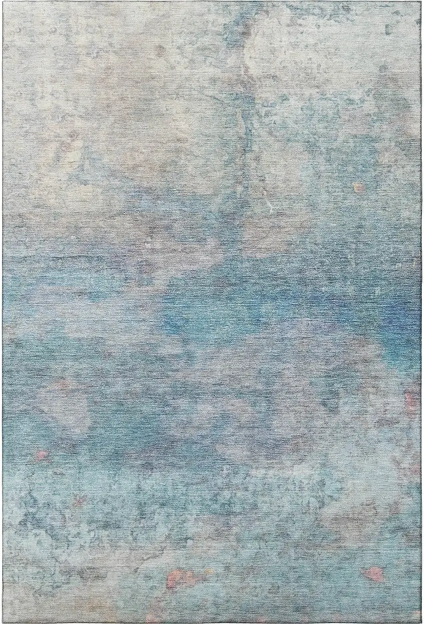 Aqua And Beige Abstract Washable Area Rug With UV Protection Photo 4