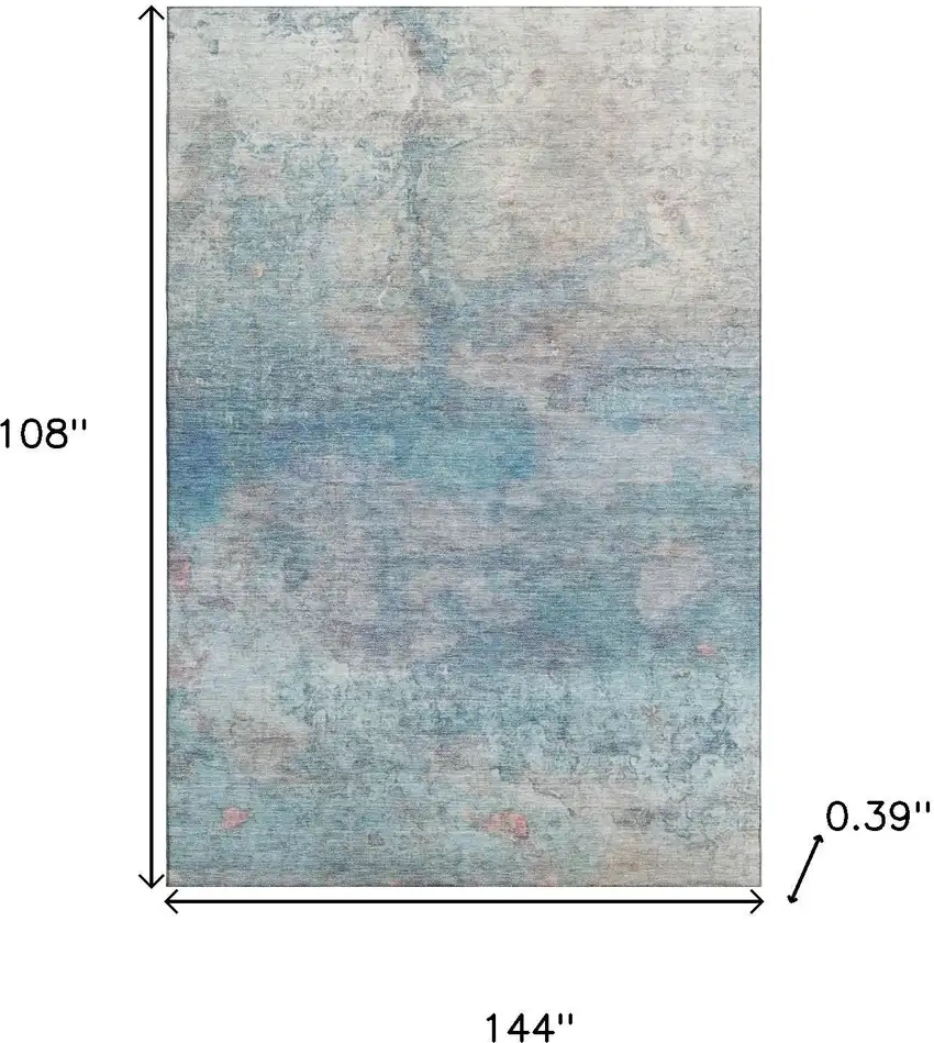 Aqua And Beige Abstract Washable Area Rug With UV Protection Photo 9