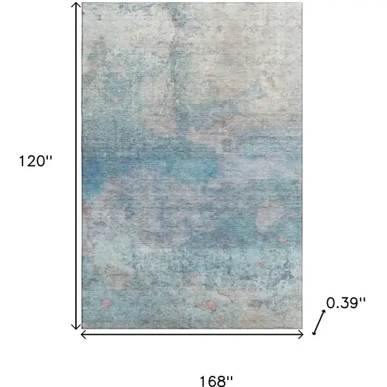 Aqua And Beige Abstract Washable Area Rug With UV Protection Photo 9