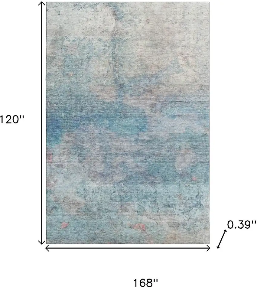 Aqua And Beige Abstract Washable Area Rug With UV Protection Photo 9