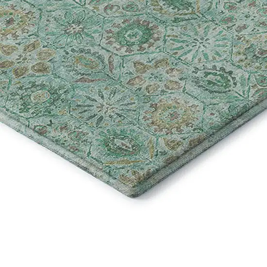 Aqua And Beige Floral Washable Area Rug With UV Protection Photo 7