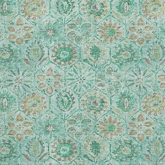Aqua And Beige Floral Washable Area Rug With UV Protection Photo 3