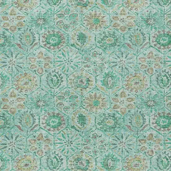 Aqua And Beige Floral Washable Indoor Outdoor Area Rug Photo 4