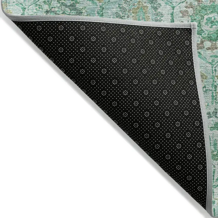 Aqua And Beige Floral Washable Indoor Outdoor Area Rug Photo 9