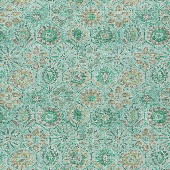 Aqua And Beige Floral Washable Indoor Outdoor Area Rug Photo 8