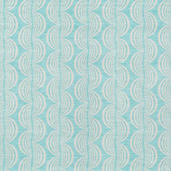 Aqua And Beige Ogee Washable Indoor Outdoor Area Rug Photo 5
