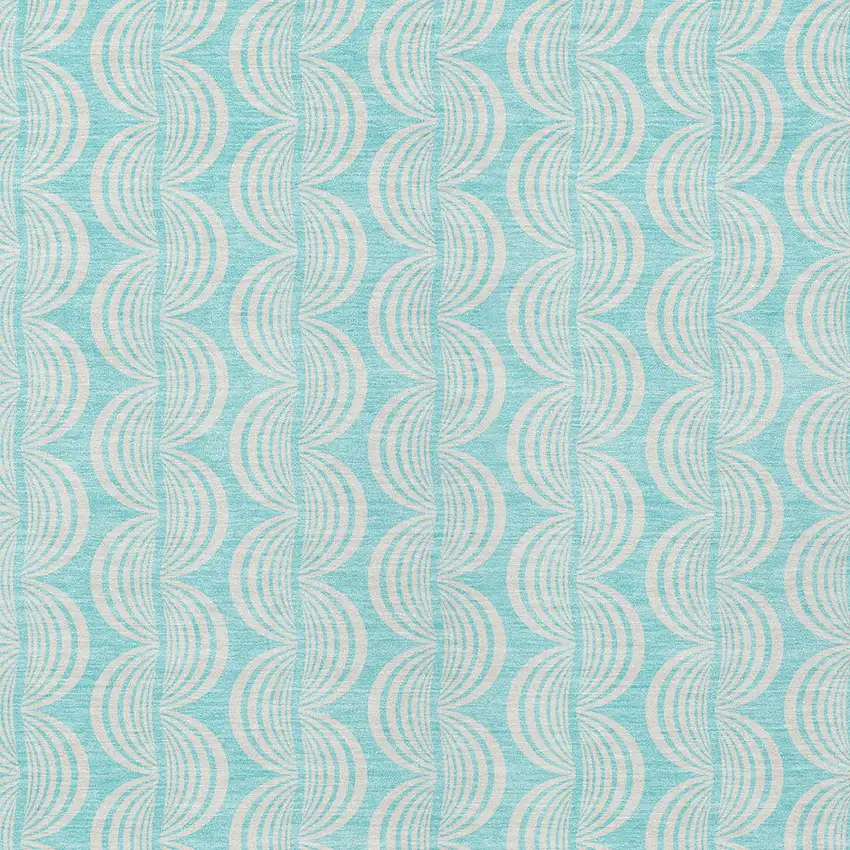 Aqua And Beige Ogee Washable Indoor Outdoor Area Rug Photo 5